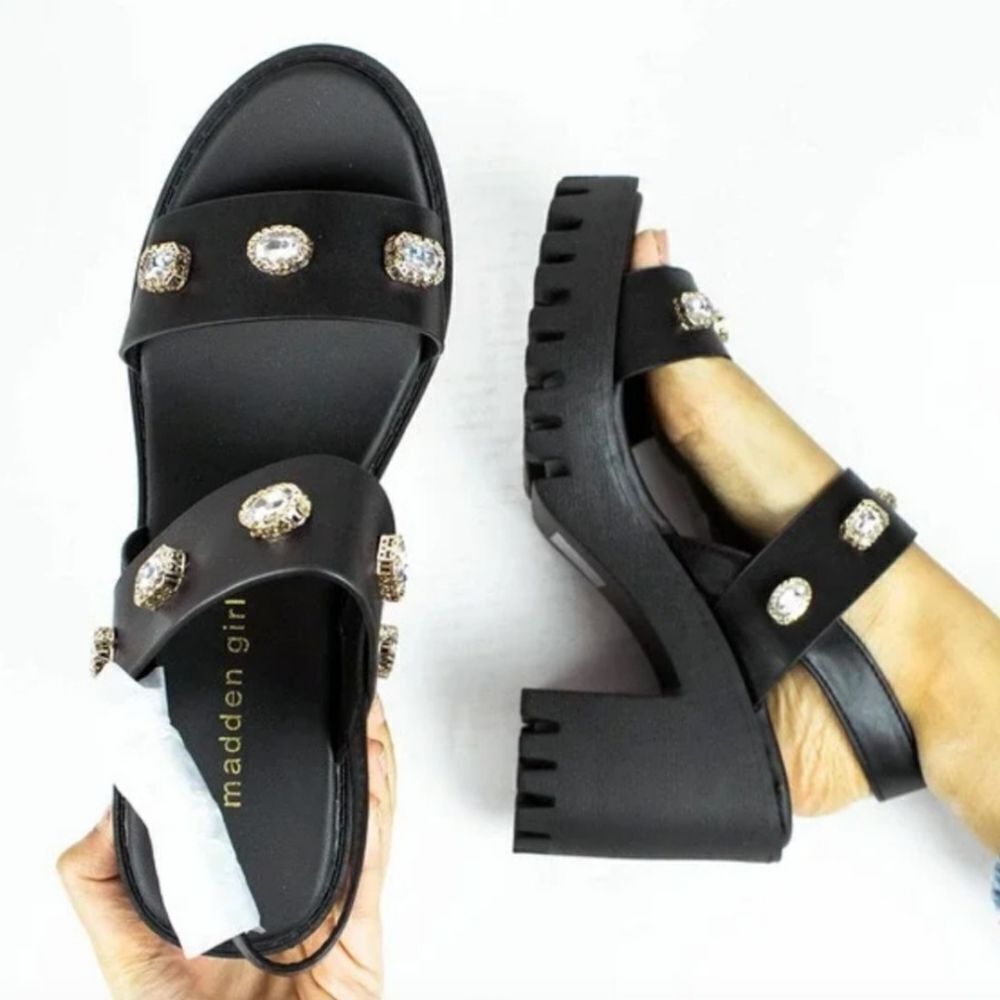 BRAND NEW MADDEN GIRL CRYSTAL LEATHER PLASFORM HEEL SANDAL G1